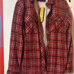 Red Plaid Flannel Shirt with Sherpa Lining